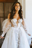 Off The Shoulder Long Sleeves Lace Appliques Bohemian Wedding Dress WD611 - Pgmdress
