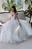 Off The Shoulder Tulle White Appliques Wedding Dresses With Beading WD579 - Pgmdress