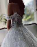 Off The Shoulder Tulle White Appliques Wedding Dresses With Beading WD579 - Pgmdress