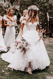Schulterfreies Ballkleid-Brautkleid aus weißem Tüll mit Applikationen WD561