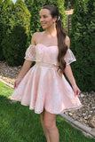 Off the Shoulder Short Pink Lace Prom Dresses Homecoming Dresses PD452