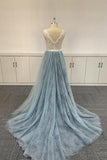 Ombre Soft Tulle Embroidered Lace V Neck Prom Dresses Formal Dresses PSK056 - Pgmdress