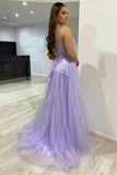 One Shoulder Purple Blue Lace Split Prom Dresses Evening Dresses PSK426 - Pgmdress