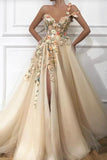 One Shoulder Sweetheart Tulle 3D FLower Prom Dress Formal Dress With Split PG947 - Pgmdress