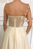 One Shoulder Sweetheart Tulle 3D FLower Prom Dress Formal Dress With Split PG947 - Pgmdress