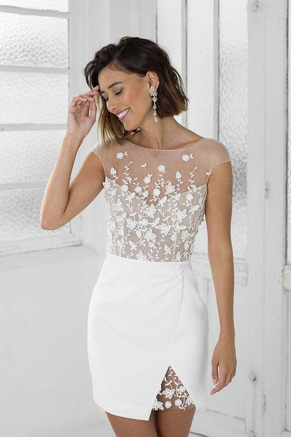 Perfect White Short Bridal Party Dress Lace Homecoming Dress PD456 - Pgmdress