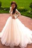 Princess A-Line V-Neck Tulle Ivory Long Sleeves Wedding Dresses WD181 - Pgmdress