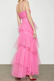 Princess A-line Hot Pink Tiered Tulle Long Prom Dress Evening Dress PSK312 - Pgmdress