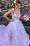 Princess A-line Spaghetti Strap Lavender Prom Dress with Applique PSK246 - Pgmdress