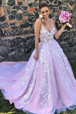 Princess A-line Spaghetti Strap Lavender Prom Dress with Applique PSK246 - Pgmdress