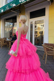 Princess A Line High Low Strapless Pink Tulle Long Prom Dress PSK343 - Pgmdress