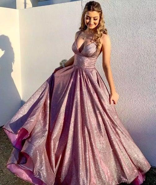 Purple Spaghetti Straps Sleeveless Prom Evening Dress with Pockets PSK042 - Pgmdress