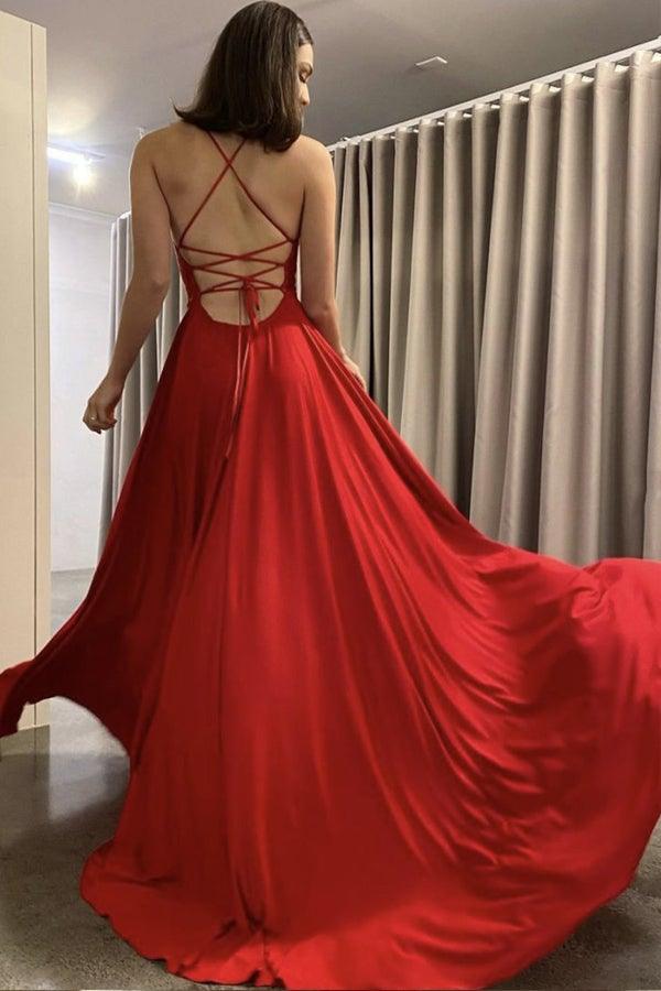 Red Chiffon A line Spaghetti Straps Long Prom Dress Evening Dress PSK247 - Pgmdress
