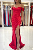 Rotes schulterfreies Meerjungfrau-Abschlussballkleid, formelles Kleid PSK300