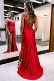 Burgundy Straps Sheath Split Evening Formal Long Prom Dresses PSK321 - Pgmdress