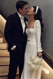 Retro Satin Long Sleeves Sweep Train Sheath Wedding Dress Bridal Gown WD625