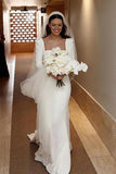 Retro Satin Long Sleeves Sweep Train Sheath Wedding Dress Bridal Gown WD625 - Pgmdress