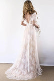 Romantic A-line White Lace Long Wedding Dress with Open Back WD111 - Pgmdress