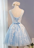 Scoop Neck Short Tulle Homecoming Dress Party Dress With Appliques Lace PG137 - Pgmdress