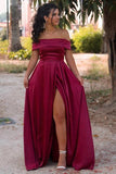 Satin Off-the-shoulder Neckline A-line Prom Dresses Evening Dresses PSK244 - Pgmdress