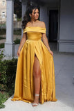 Satin Off-the-shoulder Neckline A-line Prom Dresses Evening Dresses PSK244 - Pgmdress