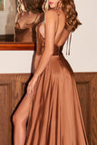 Sexy Spaghetti Strap Satin Split A-line Long Prom Formal Dress PSK293 - Pgmdress