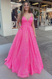 Shimmering Sequin Lace Straps Neckline A-line Prom Dress With Pockets PSK351