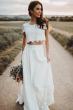 Short Sleeves Two-Piece Wedding Dresses with Lace Separates WD601