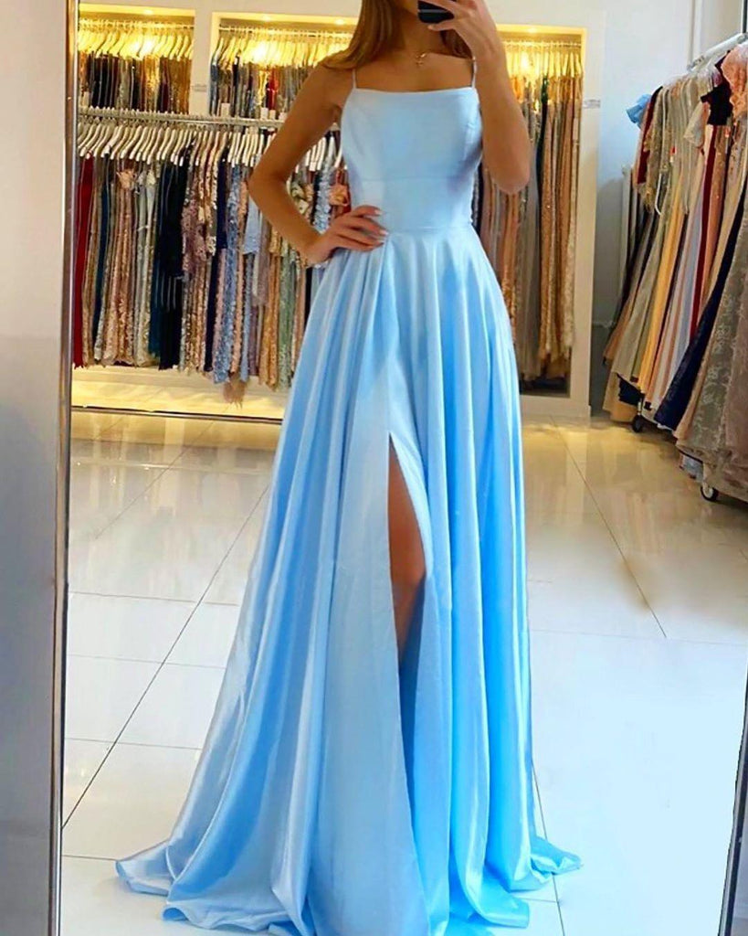 Long Blue Prom Dress with Statement Back - PromGirl