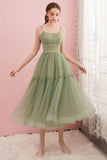 Simple Sage Green Tulle Round Neck Homecoming Graduation Dresses PD434 - Pgmdress