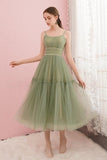 Simple Sage Green Tulle  Round Neck Homecoming Graduation Dresses PD434
