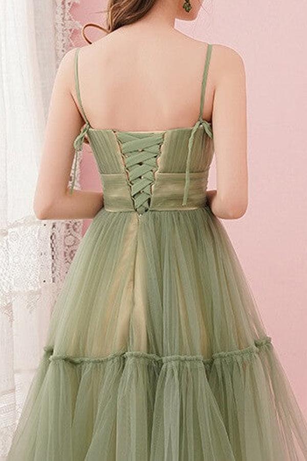 Simple Sage Green Tulle Round Neck Homecoming Graduation Dresses PD434 - Pgmdress