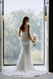 Simple Sheath Square Neck Long Backless Wedding Dress WD599 - Pgmdress
