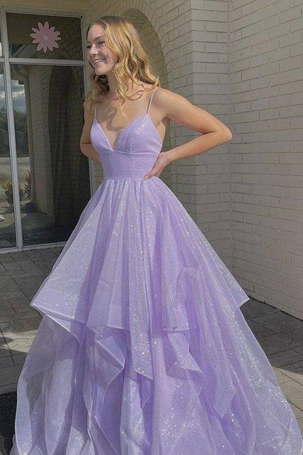 Simple V Neck Tulle Long Prom Dress Lilac Tulle Formal Dress PSK259 - Pgmdress