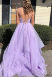 Simple V Neck Tulle Long Prom Dress Lilac Tulle Formal Dress PSK259 - Pgmdress