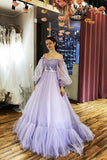 Sky Blue Tulle Off the Shoulder Long Prom Dress Elegant Evening Dresses PG971 - Pgmdress