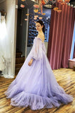 Sky Blue Tulle Off the Shoulder Long Prom Dress Elegant Evening Dresses PG971 - Pgmdress