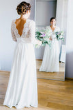 3/4 Sleeve See Through Backless Lace & Chiffon Wedding Dresses WD291 - Pgmdress