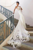 Spaghetti Strap Backless Applique Fitted Mermaid Wedding Dresses WD565 - Pgmdress