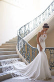 Spaghetti Strap Backless Applique Fitted Mermaid Wedding Dresses WD565