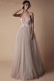 Spaghetti Strap Deep V Neck Beach Wedding Dresses With Applique WD321 - Pgmdress