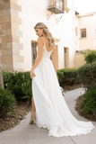Spaghetti Straps Lace Split Chiffon Long Beach Wedding Dresses WD576 - Pgmdress