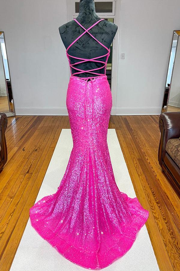 Sparkle Orange Sequin Mermaid Long Prom Formal Dress PSK283 - Pgmdress