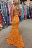 Sparkle Orange Sequin Mermaid Long Prom Formal Dress PSK283 - Pgmdress