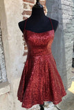 Sparkly Burgundy Homecoming Dresses Backless A-line Mini Party Dress PD383 - Pgmdress