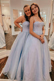Sparkly A Line Sweetheart Straps Tulle Lilac Long Prom Dress  PSK264-Pgmdress