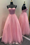 Sparkly A Line Sweetheart Straps Tulle Lilac Long Prom Dress  PSK264-Pgmdress