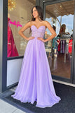 Strapless Lilac Tulle Long Evening Dress A-Line Floor Length Prom Dress PSK408 - Pgmdress