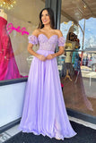 Robe de soirée longue en tulle lilas sans bretelles robe de bal longueur au sol A-ligne PSK408