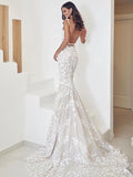 Straps Mermaid Wedding Dresses Lace Appliqued Gowns Wedding Dresses WD574 - Pgmdress